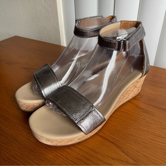 Abeo Shoes - ABEO Cecile Metatarsal Leather Wedge Sandals Silver Size 9